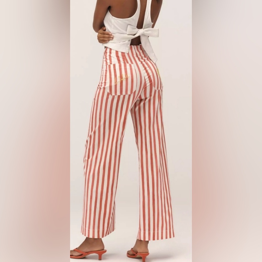 Anthropologie Maeve Colette Full Length Red Striped Pants Size 31 NWT